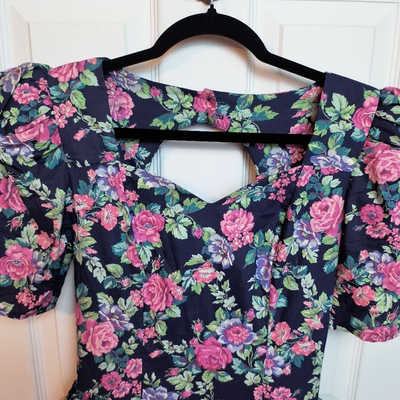 90s VTG Byer Too Floral Tiered Dress Drop Waist Keyhole Back Cottage Core 7 - Picture 5 of 9